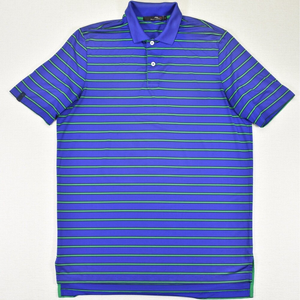 RLX Ralph Lauren Golf Polo Size Medium Blue Striped Performance Short Sleeve